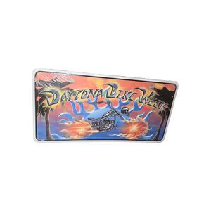 Florida Bike Week Daytona Rustic Metal Vanity License Plate Skull Flames